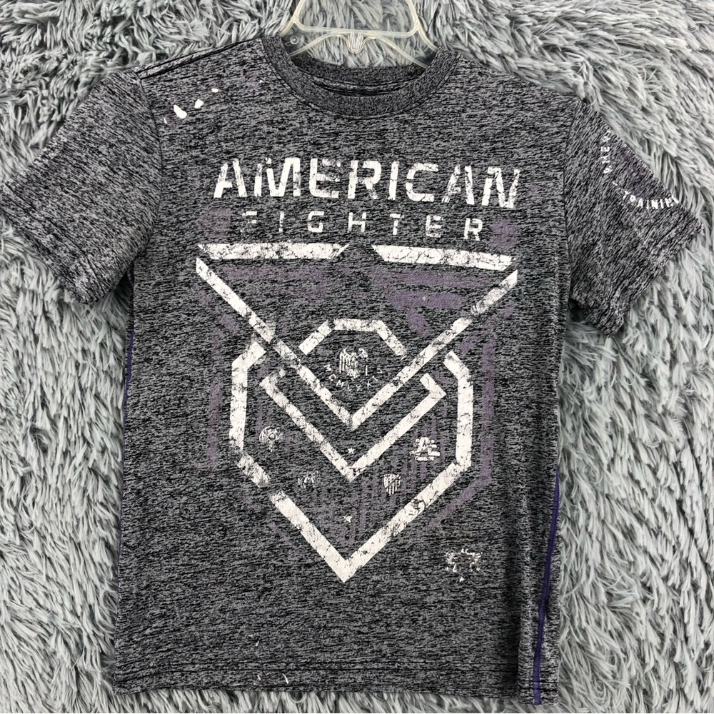 American Fighter Tshirt Boys Medium Grey Spellout Shirt